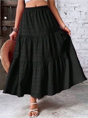 SHEIN Black Tiered Maxi Skirt